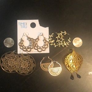 Five Pair of Gold Style Earrings
